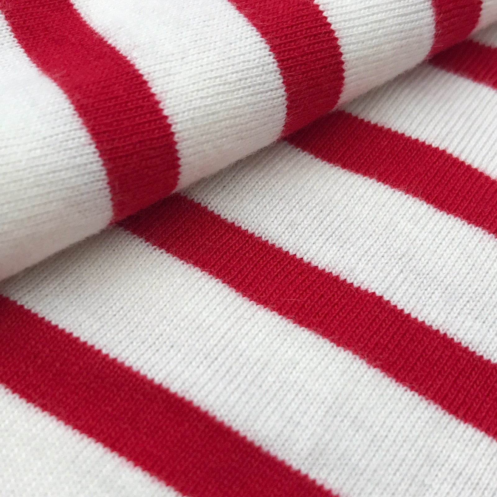Stripes Jersey Knit Cotton Fabric Grey White Red Green Navy 